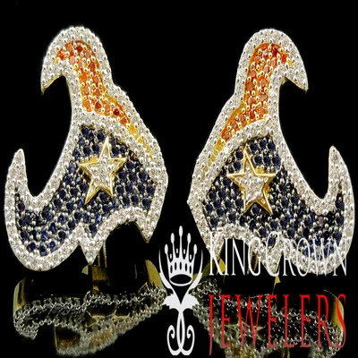 Brinco de futebol de ouro amarelo 14k em prata real Texas cravejado de diamante texano Simu - Imagem 1 de 4