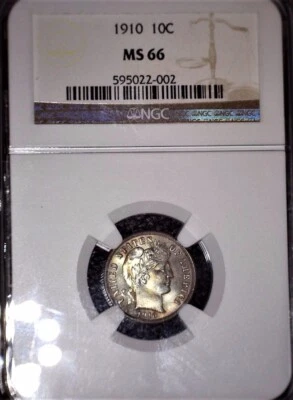 1910 Barber Dime, NGC  MS66 , Gem Grade with Colorful Toning and Issue Free - Image 1 of 4