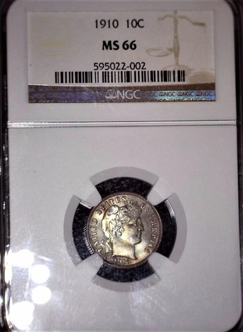 1910 Barber Dime, NGC  MS66 , Gem Grade with Colorful Toning and Issue Free Cover