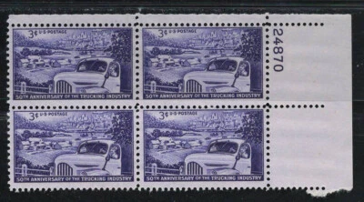 USA 1953 Very Fine MNH Plate Block of 4 Stamps Scott # 1025 Truck, Farm and City - Image 1 of 2