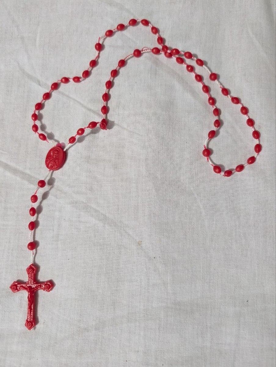 Rosario Cattolico In Pietra Calcarea Nera - Fatto A Mano Con Croce Retrò, 57cm - Foto 10