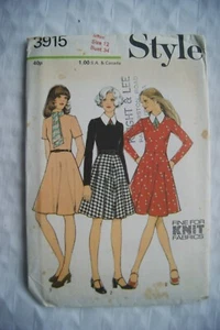 1972 Style Pattern No. 3915 misses petite dress detachable collar, size 12 - Picture 1 of 1