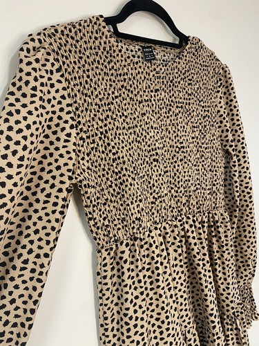 VETEMENTS Maxi abito midi stampa animalier manica lunga smock davanti taglia 4 Cottagecore increspato