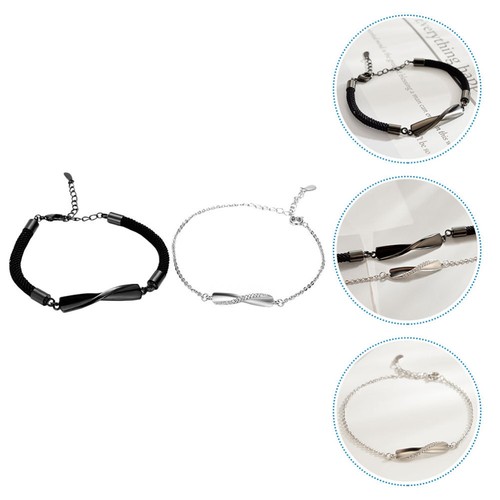 2pz Coppia Braccialetto Decorativo Catena Polso Regalo San Valentino (Bianco Nero)