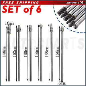 6pcs Rotary Cutter File Aluminum Cut Burr Shank Long Reach Carbide Drill Bits - Picture 1 of 12