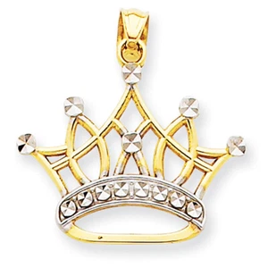 14k Yellow Gold & Rhodium Crown Pendant K2746 - Picture 1 of 1