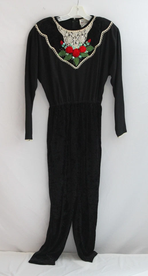 Mameluco Kepler Vintage Encaje Tarde Shell Manga Larga Terciopelo Rosas Pequeño Foto 1 de 4