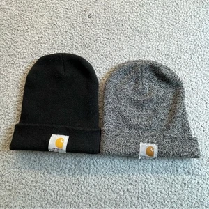 Carhartt Beanies men's Black Gray winter cozy comfy workwear outdoor set of 2 - Picture 1 of 10