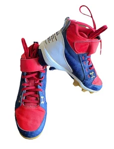 Scarpe da baseball Under Armour Bryce Harper 6 Mid rosse blu giovani 3,5 anni - Foto 1 di 11