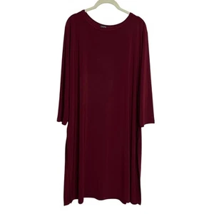 Clara Sun Woo Womens Slinky Knit Dress 1X Burgundy Midi Side Slits Stretch USA - Picture 1 of 8