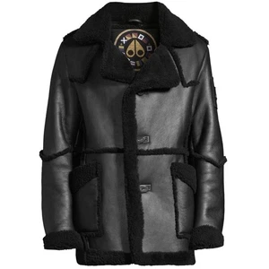 MOOSE KNUCKLES RADDISON Shearling Leather Jacket Fur Trim Coat Pocket Button M - Picture 1 of 11