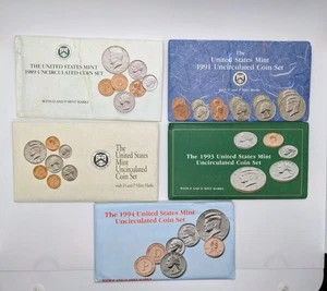 1989, 1991, 1992, 1993, 1994 U.S. Mint Uncirculated Coin Set W/ P & D Mint Marks - Picture 1 of 12