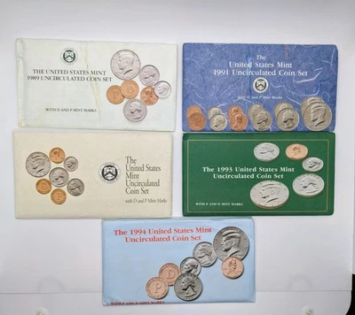 1989, 1991, 1992, 1993, 1994 U.S. Mint Uncirculated Coin Set W/ P & D Mint Marks - Image 1 of 4