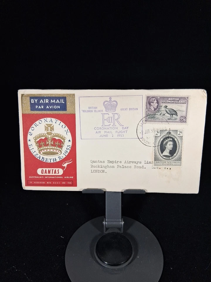 1953 CORONATION OF QUEEN ELIZABETH 2ND FDC BRITISH SOLOMON ISLAND QANTAS - Image 1 of 4