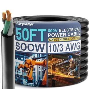 Electric 10/3 SOOW Bulk Cable-10 Gauge 3 Conductor-Rated for 600V, 30A -Water - Picture 1 of 7