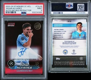 2023/24 Topps Chrome Stadium Julian Alvarez Man City Red Auto 1/5 PSA 9 POP 1 - Picture 1 of 1
