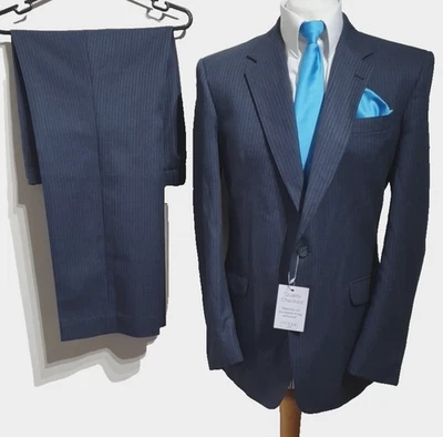 Traje Greenwoods Hombre Vintage 2 Piezas Ch42"R W36" L28.5" Azul Rayas Foto 1 de 4