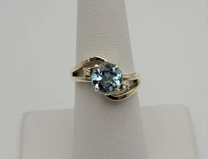 2.65 Ct Round Cut Aquamarine & Diamond Engagement Ring 14K Solid Yellow Gold - Picture 1 of 8