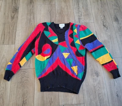 Suéter De Colección Christine Años 80 Colorido Abstracto Bloque De Color Estrás Tejido Grande Foto 1 de 4
