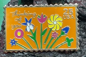 USPS Thinking of You Blumen 25 Cent Replik Briefmarke PIN Jayne Co. Sammlerstück - Bild 1 von 2