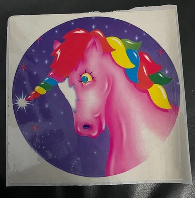 Adesivo unicórnio jumbo vintage Lisa Frank NOVO 1980’s rosa roxo arco-íris - Imagem 1 de 3