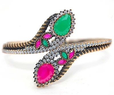 Ottoman Empire Style 8CT Treated Ruby & Topaz 925 Sterling Silver Bracelet  - Image 1 of 3