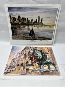 Zwei Lithographien signiert JACK SIMMERLING Coho Sonnenaufgang Der Löwe im Winter Chicago - Bild 1 von 14