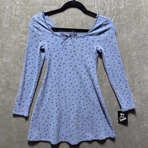Art Class Long Sleeve Blue Floral Thermal Knit Dress Denim Blue Girls Size Med 8 - Picture 1 of 13