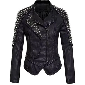 Women's Genuine Leather Biker Studded Fitted Gothic Punk Biker Style  Jacket - Picture 1 of 3