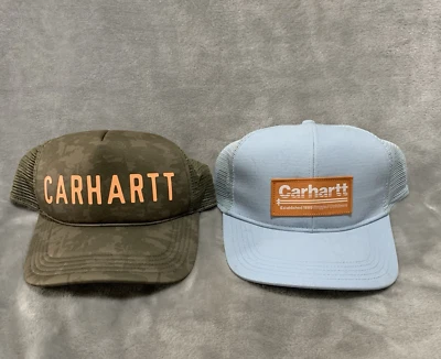 Carhartt Trucker Hats lot of 2 Blue Camo Large Spell Out Adjustable Work Wear - Image 1 of 4
