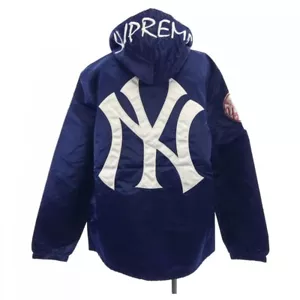 Supreme NEW YORK YANKEES '47 Hooded Parka Coaches JACKET Navy Size L - Picture 1 of 7
