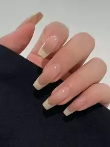 24pcs Long Coffin Beige French Ombre Fake Nail False Nails Press On Nails Glue - Picture 1 of 6