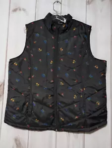 Basic Edition Puffer Vest Ladies 2xl Black Blue Pixie Floral - Picture 1 of 6