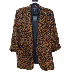 Madison Curvy 2x Leopard Print Blazer Womens 3/4 Sleeve Lined Cuffed New - Picture 1 of 10