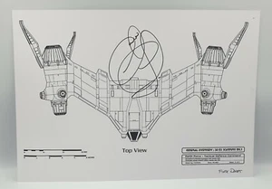 BABYLON 5 : STARFURY TOP VIEW A3 BLUEPRINT ON CARD SIGNED BY CLAUDIA CHRISTIAN - Picture 1 of 2