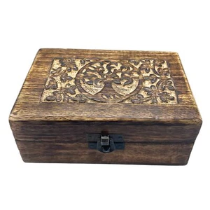 Hand-carved Wooden Boxes Medium Wooden Keepsake Box 15x10x6cm Tree of Life - Picture 1 of 1