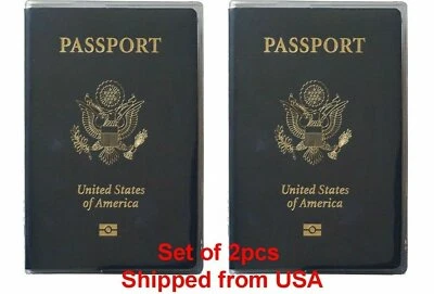 Set of 2 Heavy Duty Clear Vinyl Plastic Passport Cover Holder Travel MADE IN USA - Image 1 of 3
