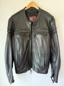 Men's Genuine Leather Motorcycle Jacket | Black | XL | Vented | Elbow Armour - Picture 1 of 11