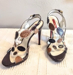 $700 CESARE PACIOTTI Women’s Snakeskin  Dagger Sandals Heels Size 37 1/2 Italy - Picture 1 of 20