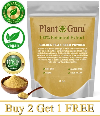 Polvo de semilla de lino dorado 8 oz. Comida molida Omega-3 NO TRANSGÉNICA 100 % pura linaza  Foto 1 de 4