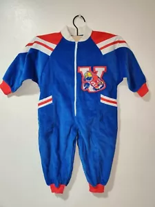 Vintage Baby Togs 2T Corduroy One Piece Jumpsuit Romper Red Blue Football - Picture 1 of 8