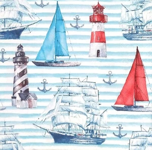 P766# 3 servilletas de papel individuales para decoupage velero faro patrón marino - Imagen 1 de 8