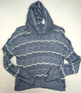 Ultra Flirt Women's Size M Blue Knit Hooded Pull Over Sweater Long Sleeve - Picture 1 of 8