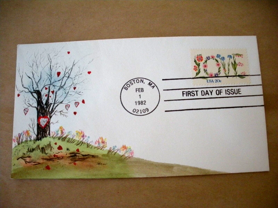 Ham First Day Cover Tree with falling hearts 1982 Signed & $ - Image 1 of 1