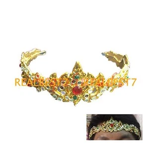 Gold Grand Circlet King Crown Head Band, Jewel Beads + Gold Leaf Costumes CLA204 - Picture 1 of 5