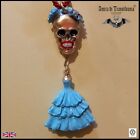  necklace pendant woman vintage amulet jewelry talisman death skull mexican blue