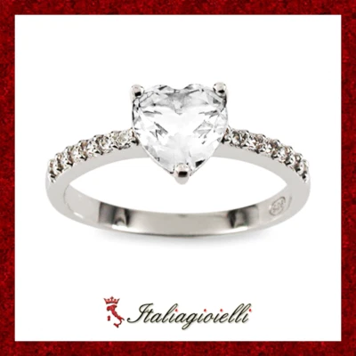 Principesco Anello Cuore in Argento 925 Rodiato Oro Bianco - Immagine 1 di 4