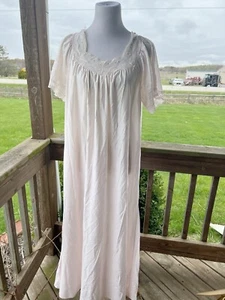 Vintage KATZ Nightgown Women's Pale Pink Seersucker Made in USA ONE SIZE - Picture 1 of 9