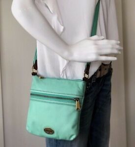 FOSSIL EXPLORER HOBO Small MINT Leather Crossbody Swing Pack Shoulder Bag Purse
