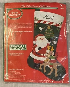 Kit de Medias Paragon Needlecraft 6821 Noel Nuevo Y Sellado Santa Reno Elfo - Imagen 1 de 4